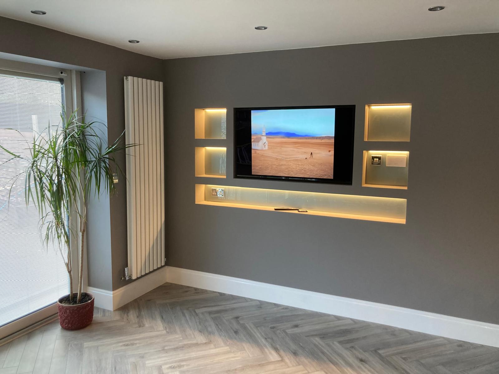 LED lighting installed in media wall Harrogate